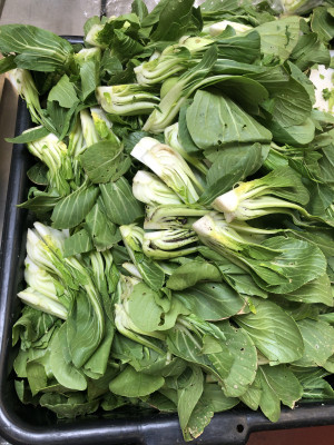 green leafy vegetables in a pan
