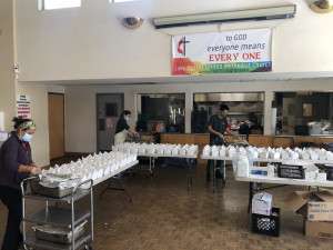 food prep kitchen below church sign