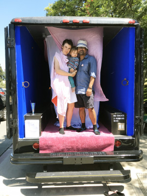 family in back of Gas gallery van